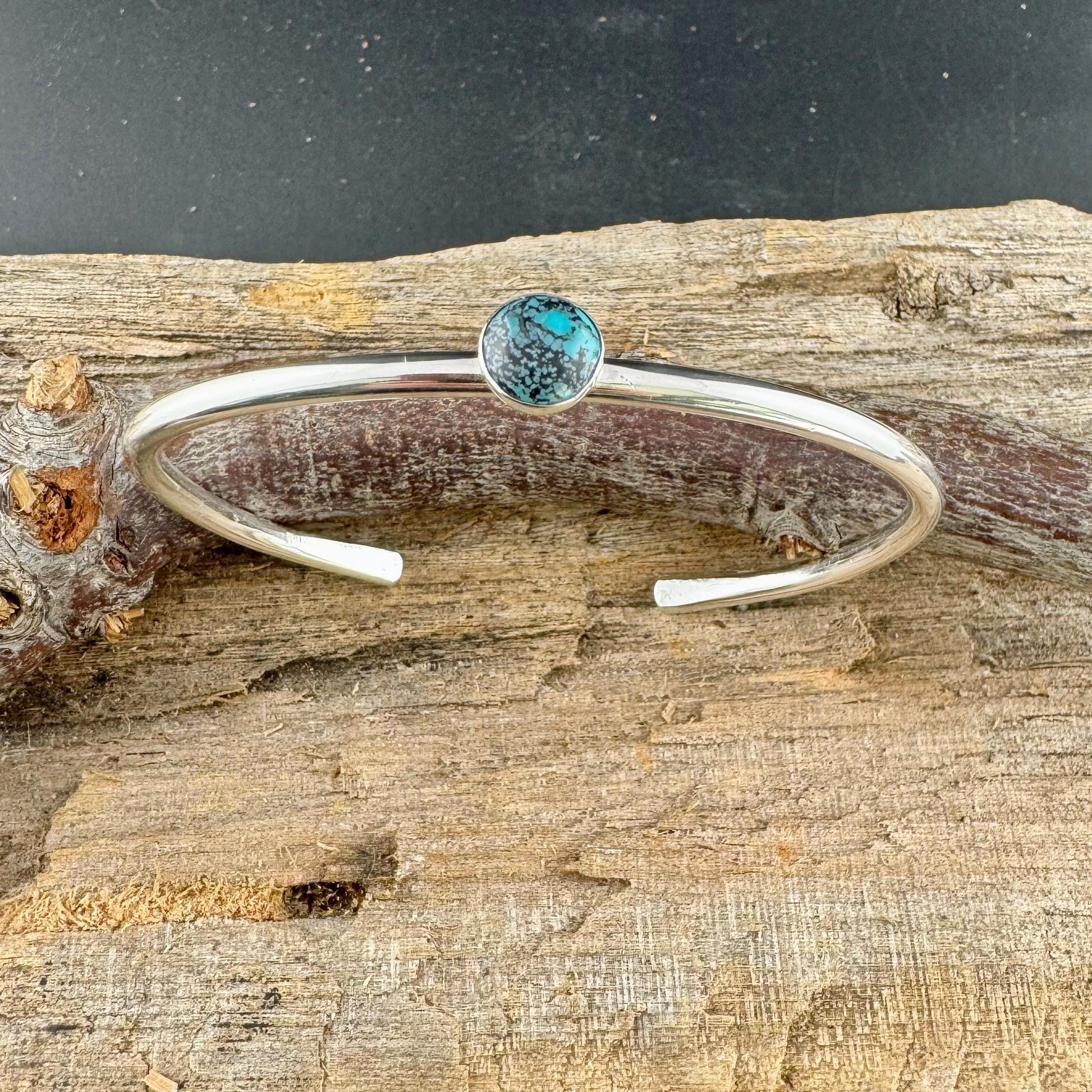 Blue Moon Turquoise Sterling Silver Bracelet –Cabochon Handmade Adjustable Cuff Jewelry