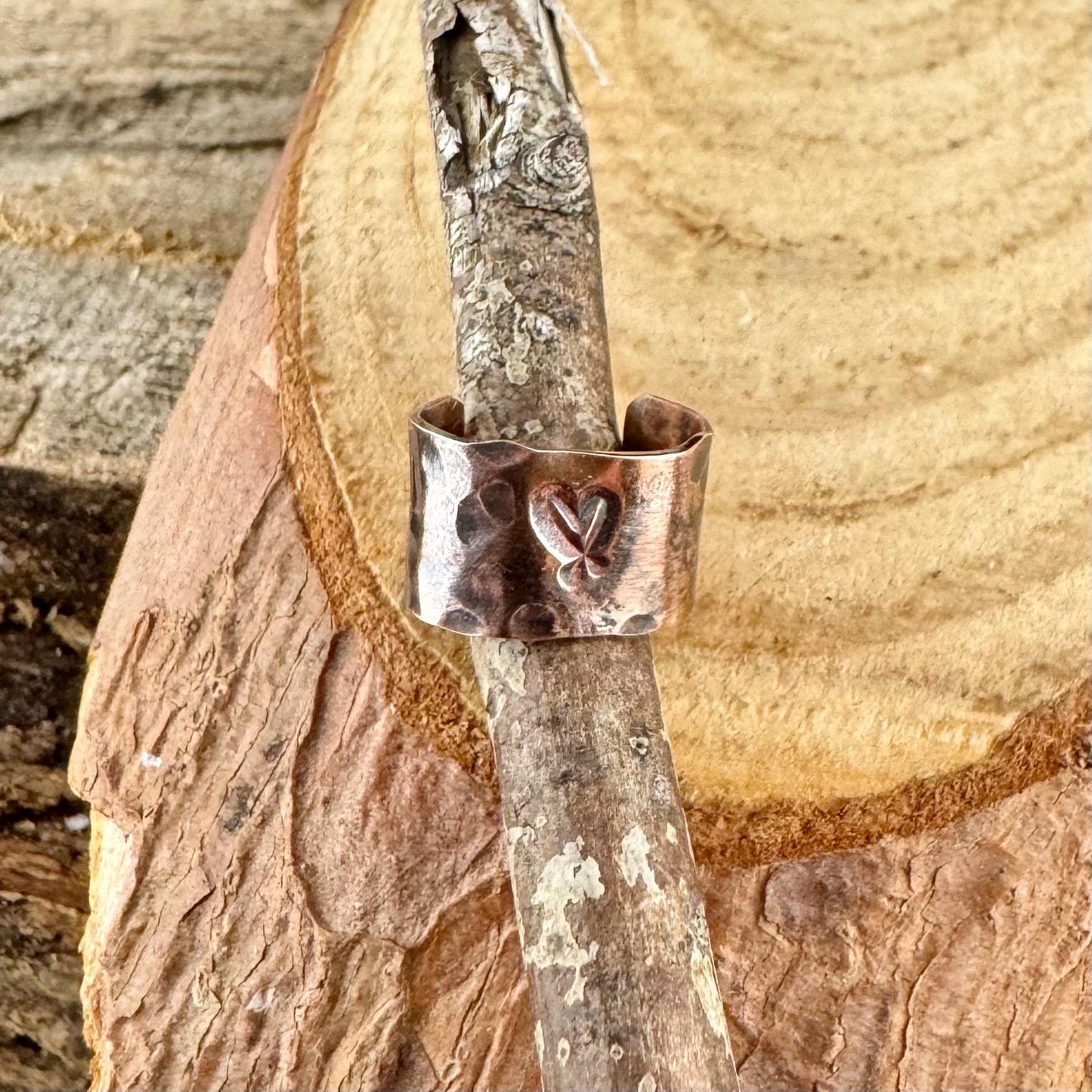 Copper Hammered Heart Ear Cuff | Wide Conch Band | No-Piercing Earring