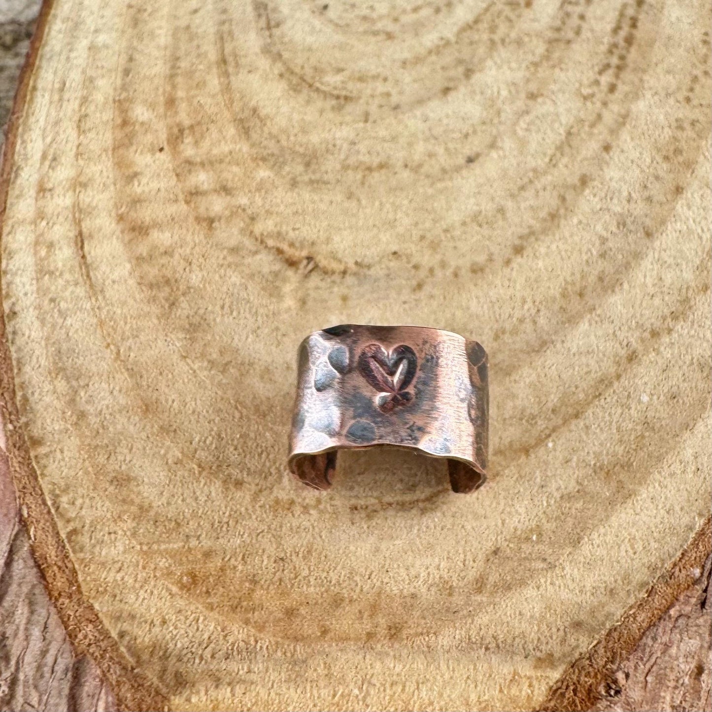 Copper Hammered Heart Ear Cuff | Wide Conch Band | No-Piercing Earring