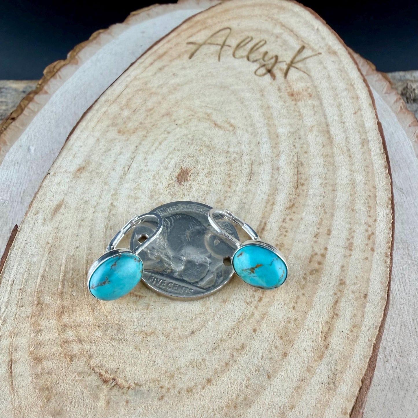Kingman Turquoise Earrings • Sterling Lever Back • 8×10 Oval Cabochon • Blue Green Gemstone Dangle