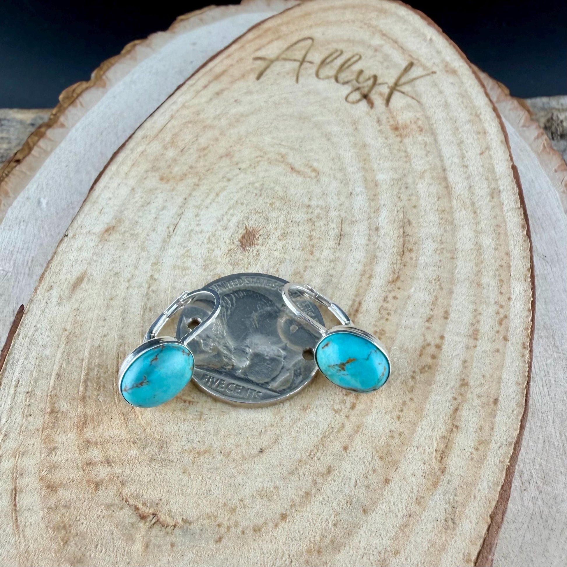 Kingman Turquoise Earrings • Sterling Lever Back • 8×10 Oval Cabochon • Blue Green Gemstone Dangle