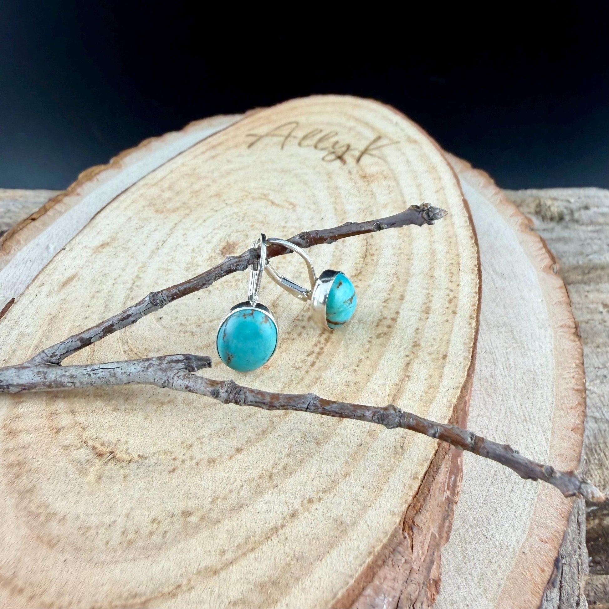 Kingman Turquoise Earrings • Sterling Lever Back • 8×10 Oval Cabochon • Blue Green Gemstone Dangle