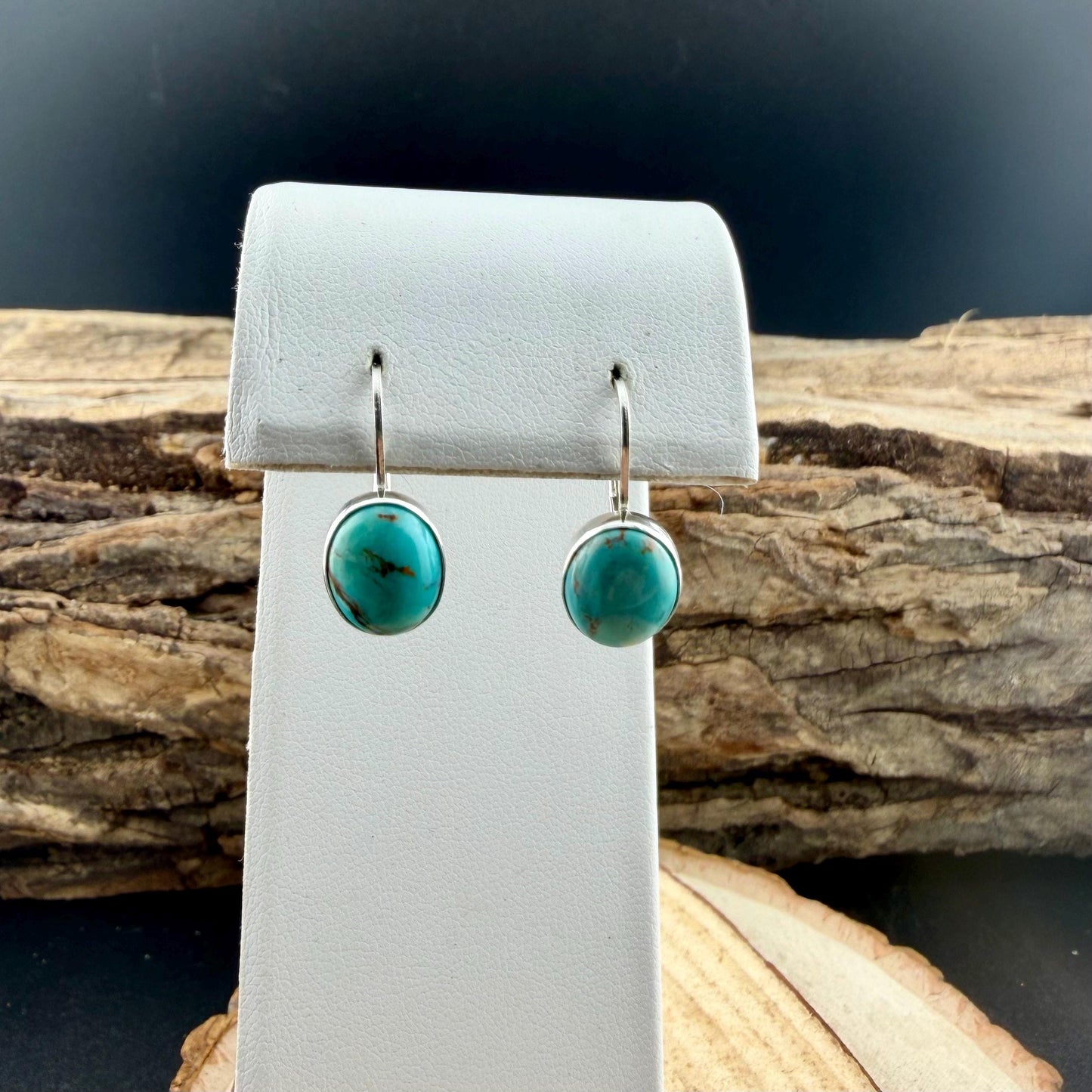 Kingman Turquoise Earrings • Sterling Lever Back • 8×10 Oval Cabochon • Blue Green Gemstone Dangle