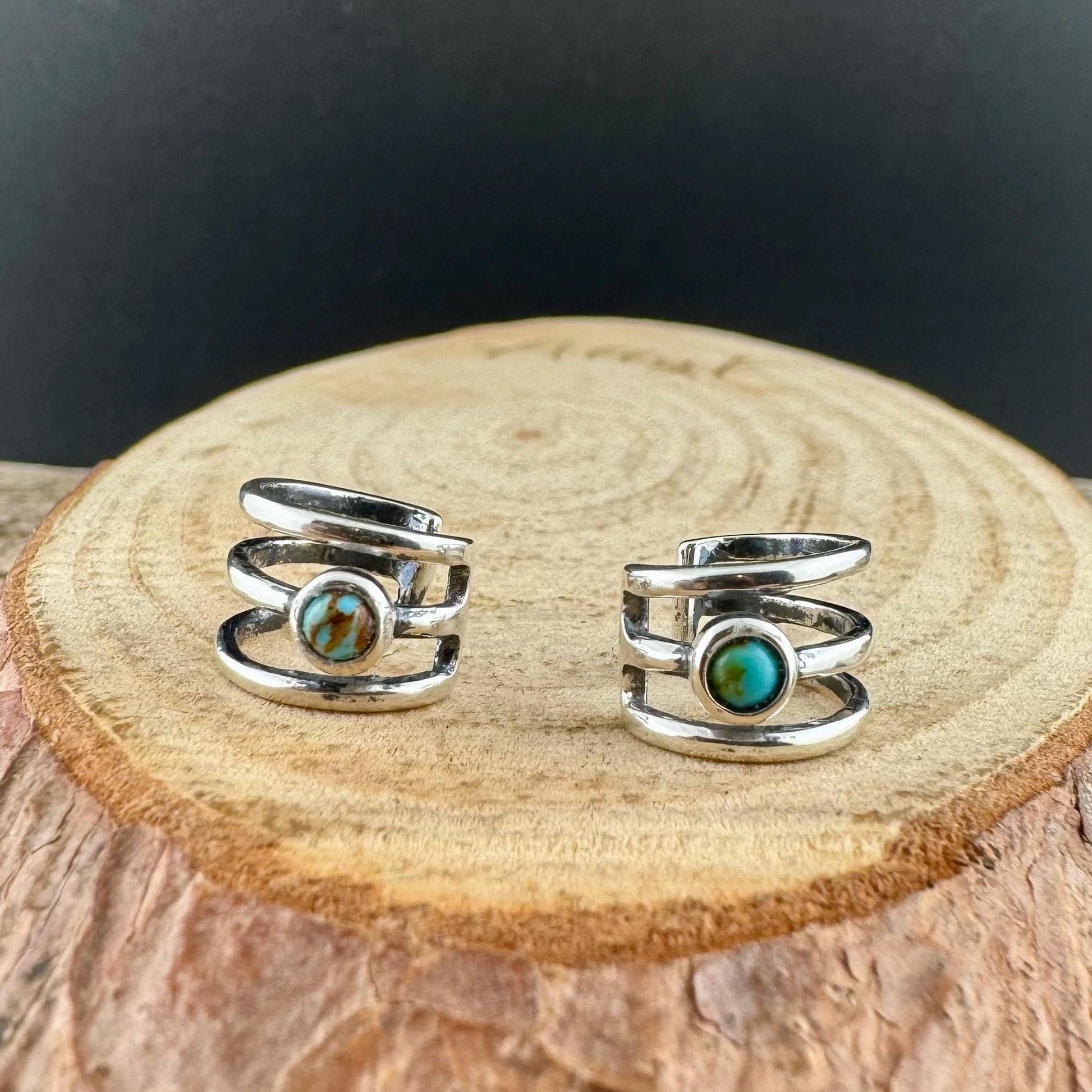 Sterling Silver Turquoise Ear Cuff • No Piercing 3mm Cabochon Triple Row Design