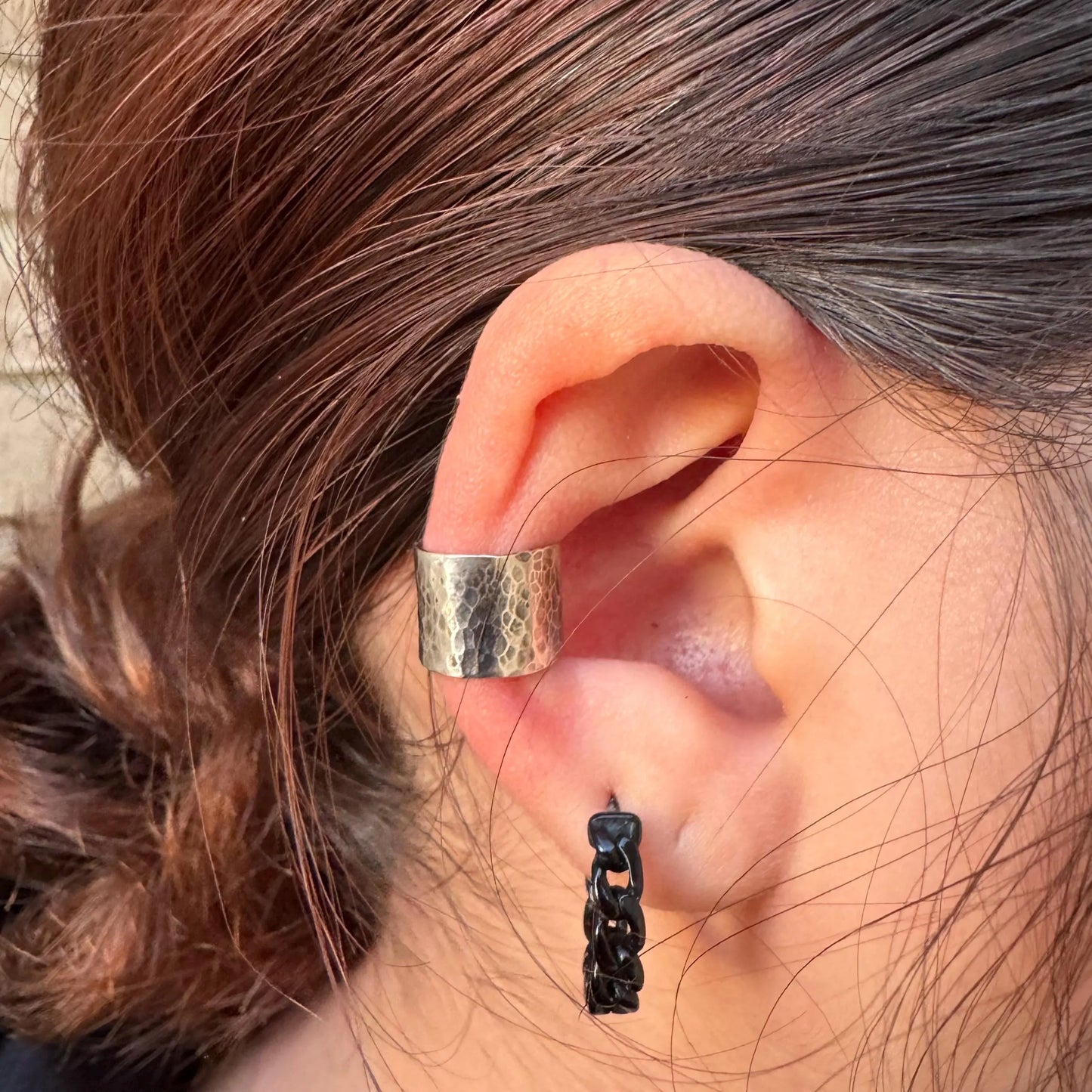 Sterling Silver Hammered Ear Cuff | Wide Conch Band | No-Piercing Earring