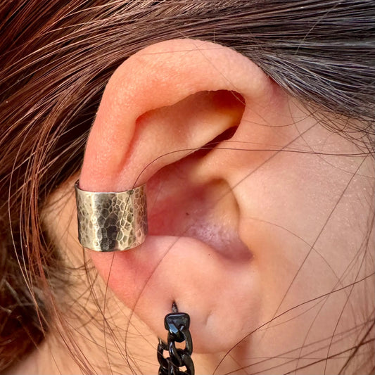 Sterling Silver Hammered Ear Cuff | Wide Conch Band | No-Piercing Earring