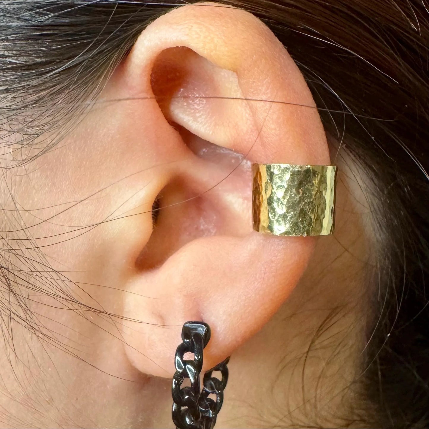 Brass Hammered Ear Cuff | Wide Conch Band | No-Piercing Earring