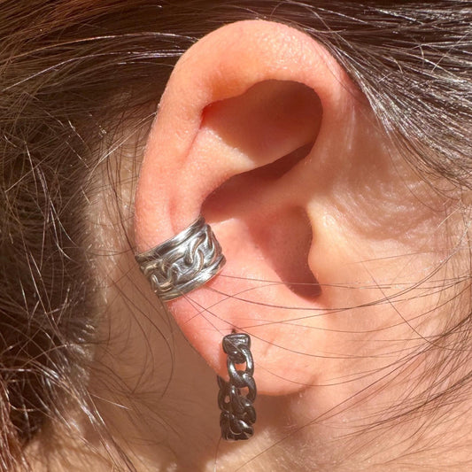 Sterling Silver Chain Link Ear Cuff | Wide Conch Band | No-Piercing Earring
