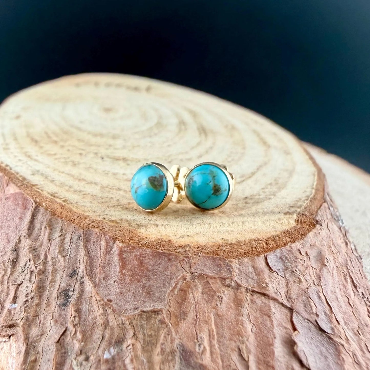 14k Gold Filled Kingman Turquoise Stud Earrings • 4mm 5mm 6mm • Sterling Silver Bezel