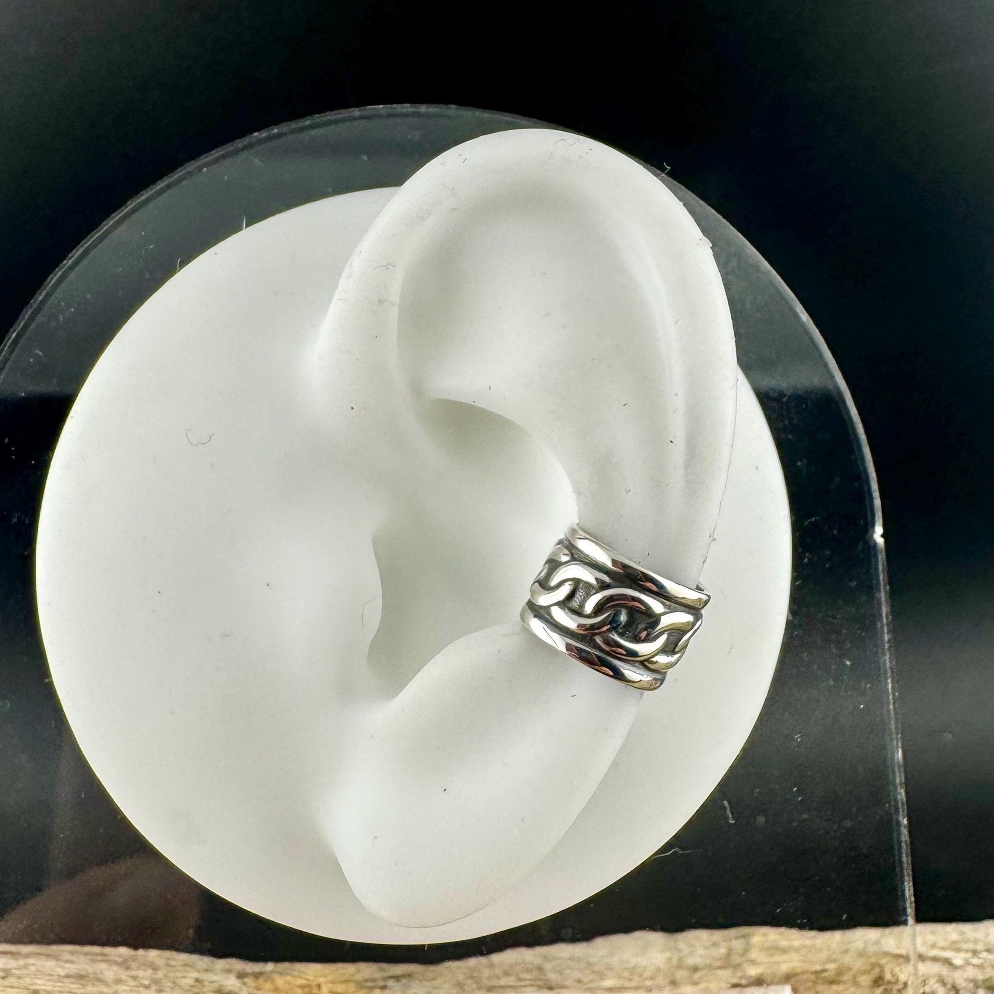 Sterling Silver Chain Link Ear Cuff | Wide Conch Band | No-Piercing Earring