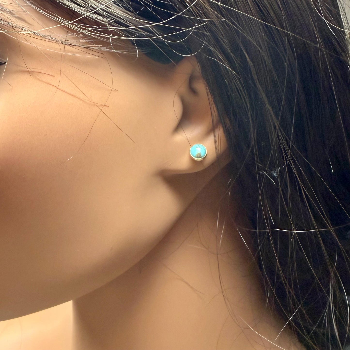 14k Gold Filled Turquoise Studs • 6mm Kingman Posts • Rustic Southwest Jewelry