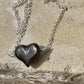 Silver Obsidian Heart Necklace • 16mm Puffy Gemstone • Sterling Rolo Chain