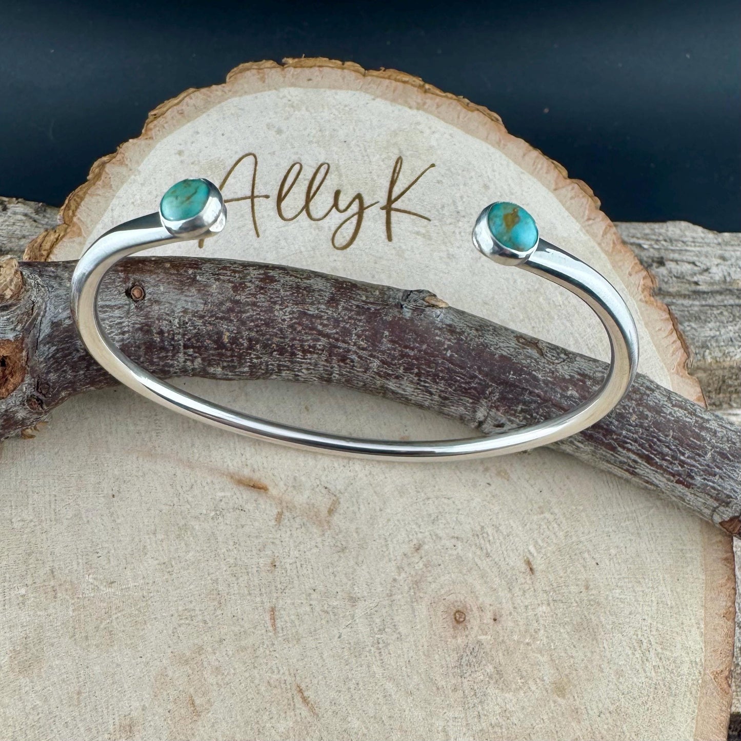 Sterling Silver Turquoise Cuff Bracelet • 6mm Kingman Double Bezel • Reverse Design