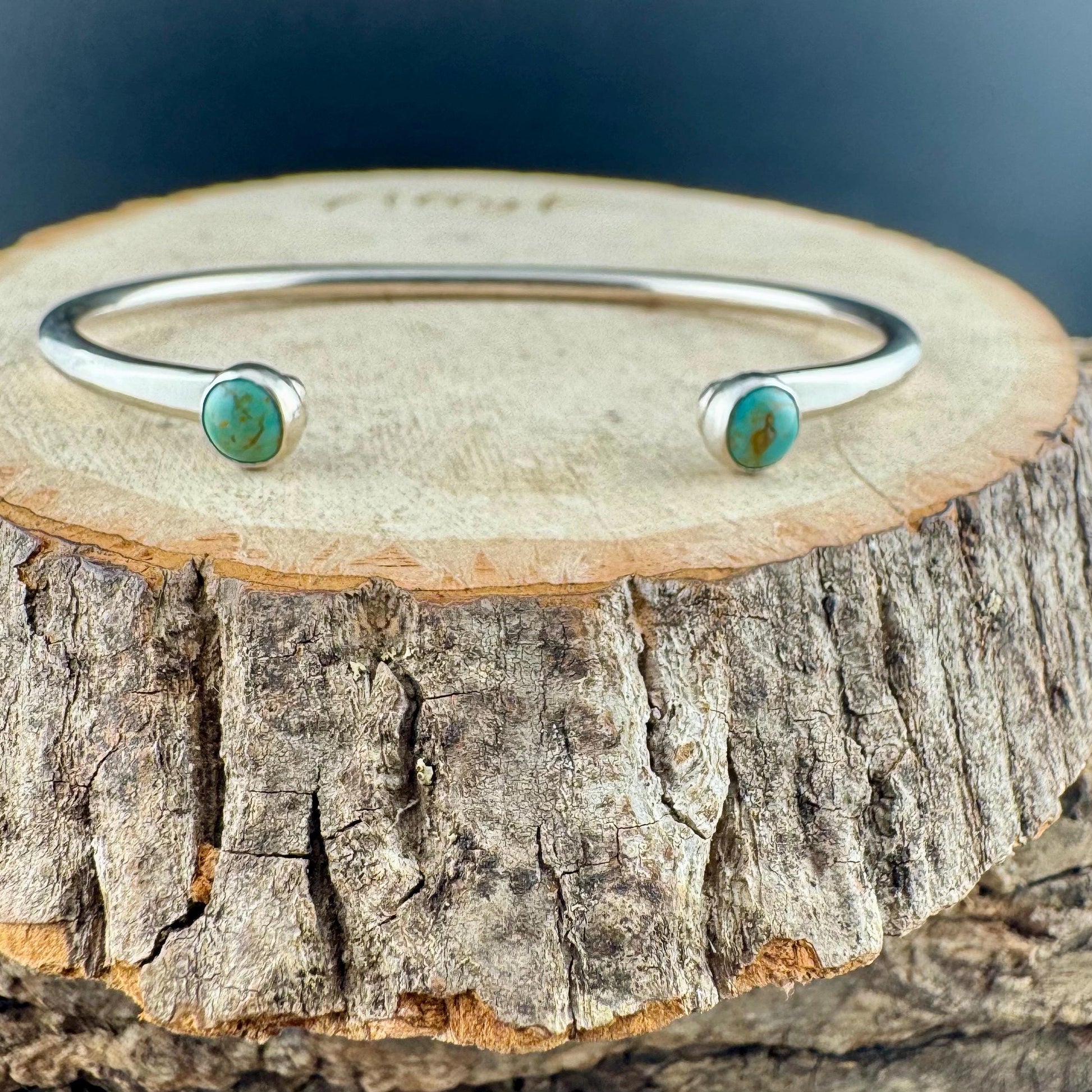 Sterling Silver Turquoise Cuff Bracelet • 6mm Kingman Double Bezel • Reverse Design