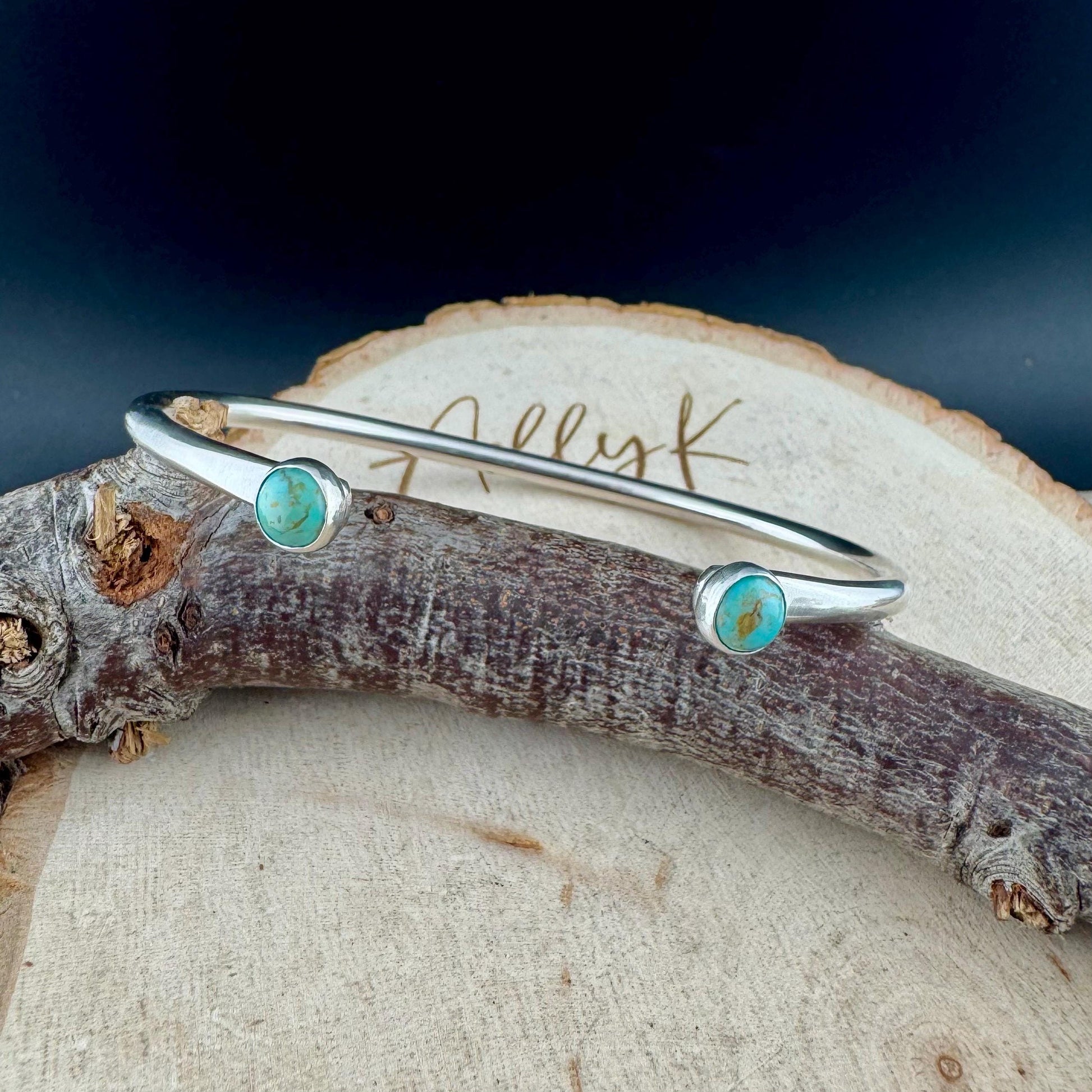 Sterling Silver Turquoise Cuff Bracelet • 6mm Kingman Double Bezel • Reverse Design