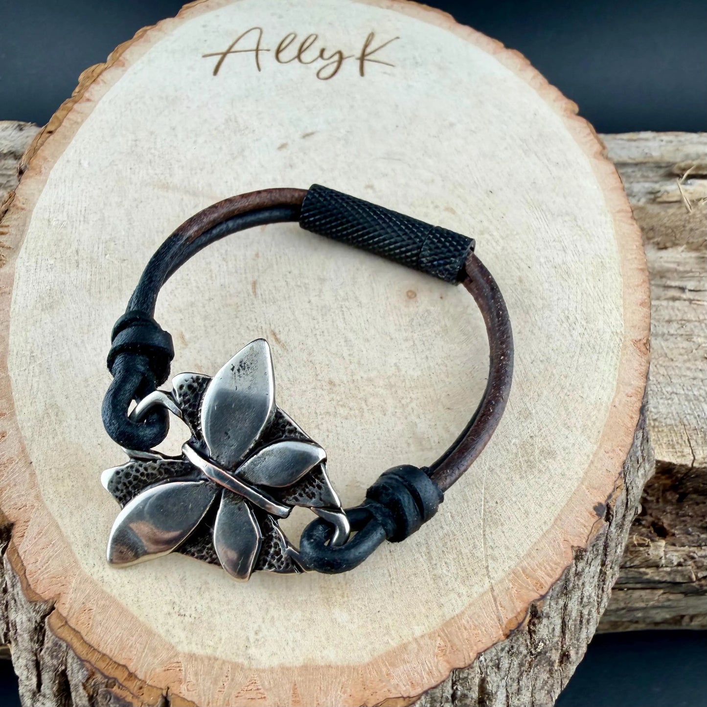 Black & Brown Leather Bracelet • Butterfly Wrap • Rustic Double Strand