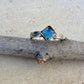 Sterling Silver Rectangle Band Ring with Blue-Fire Labradorite • 6mm Cabochon