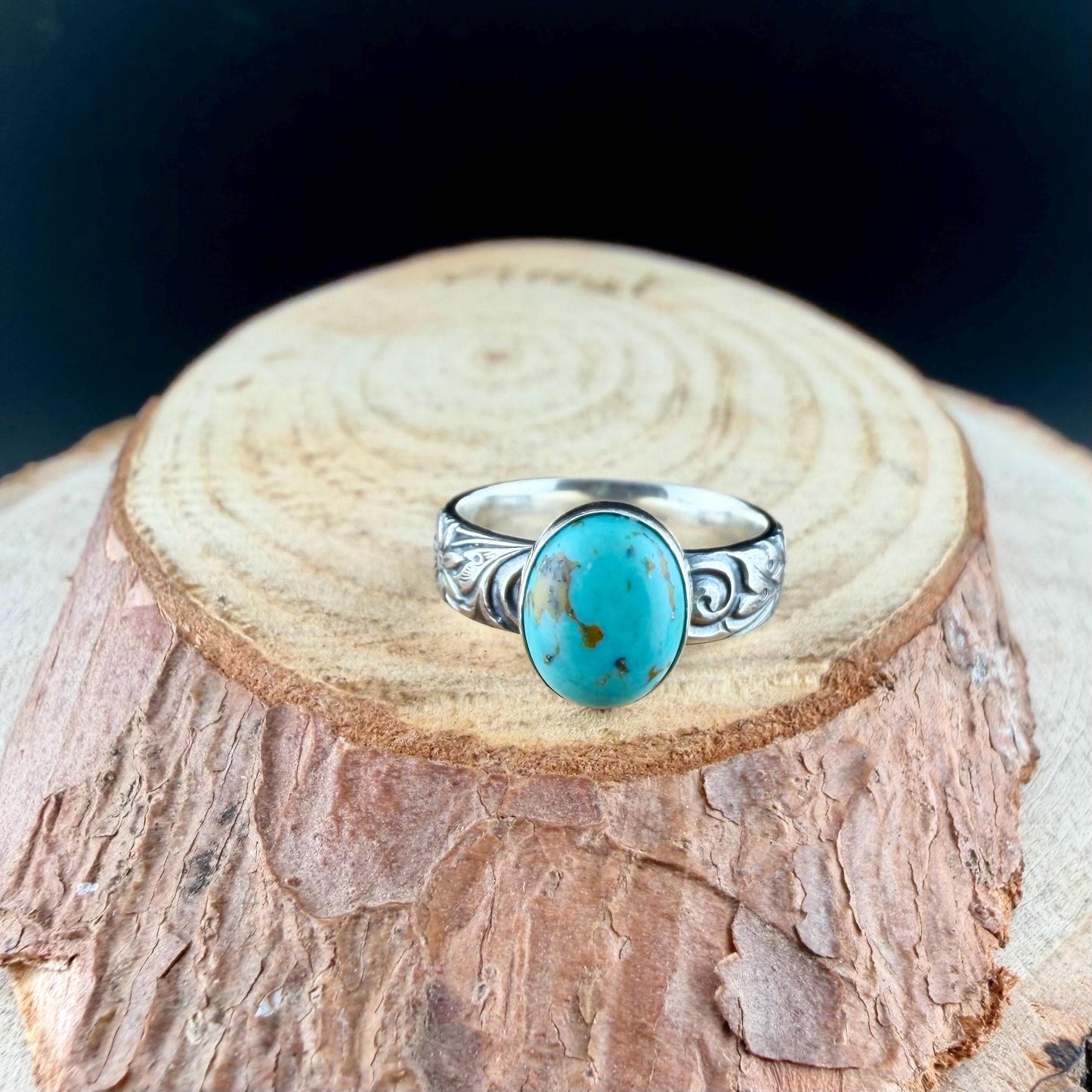 Sterling Silver Daisy Ring with Kingman Turquoise | Oval American Gemstone Jewelry