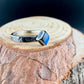 Sterling Silver Rectangle Band Ring with Blue-Fire Labradorite • 6mm Cabochon