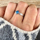 Sterling Silver Rectangle Band Ring with Blue-Fire Labradorite • 6mm Cabochon