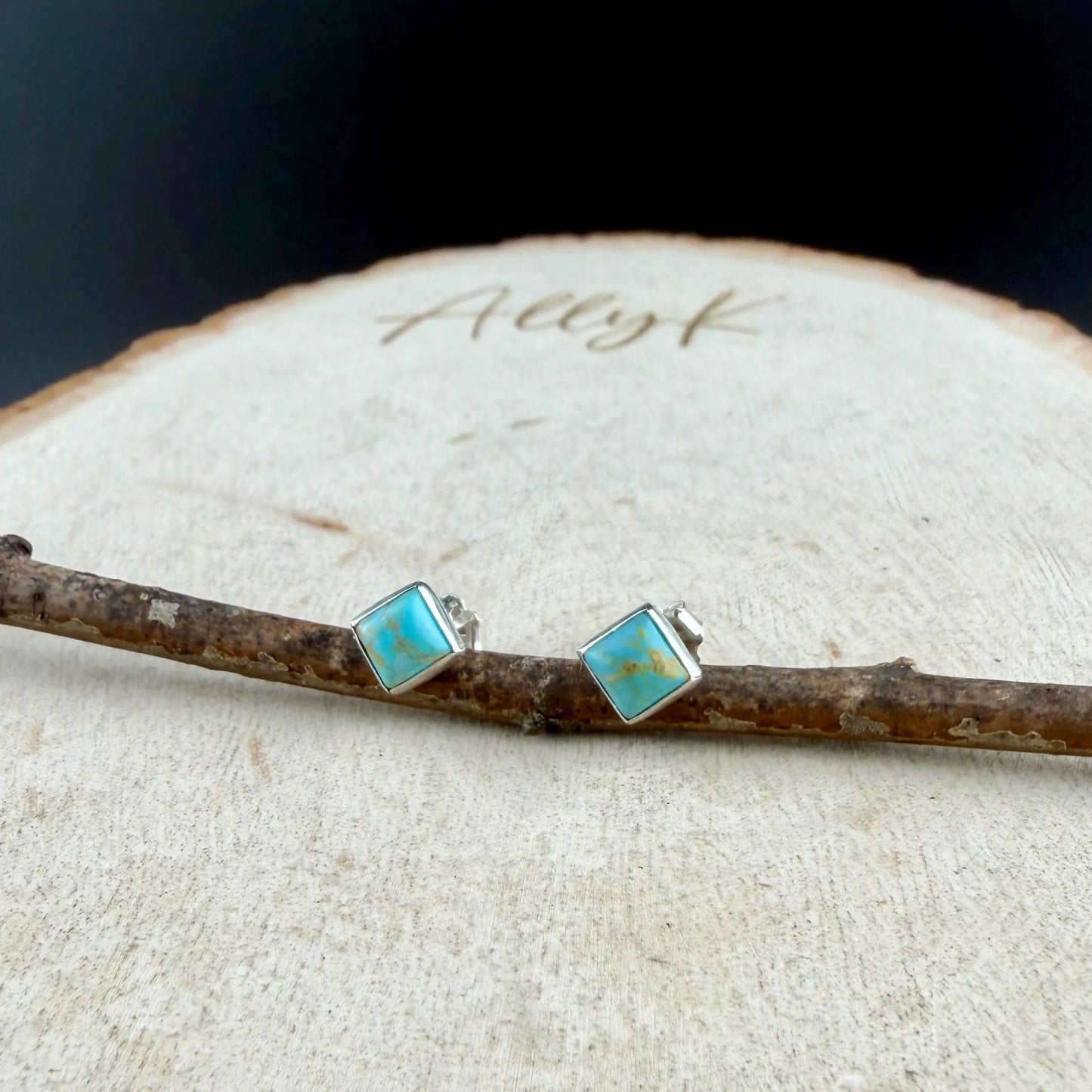 5mm Turquoise Stud Earrings Sterling Silver • Kingman Turquoise Blue Green Cabochon Posts