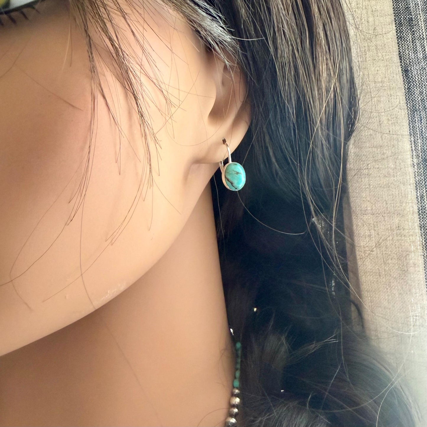 Kingman Turquoise Earrings • Sterling Lever Back • 8×10 Oval Cabochon • Blue Green Gemstone Dangle