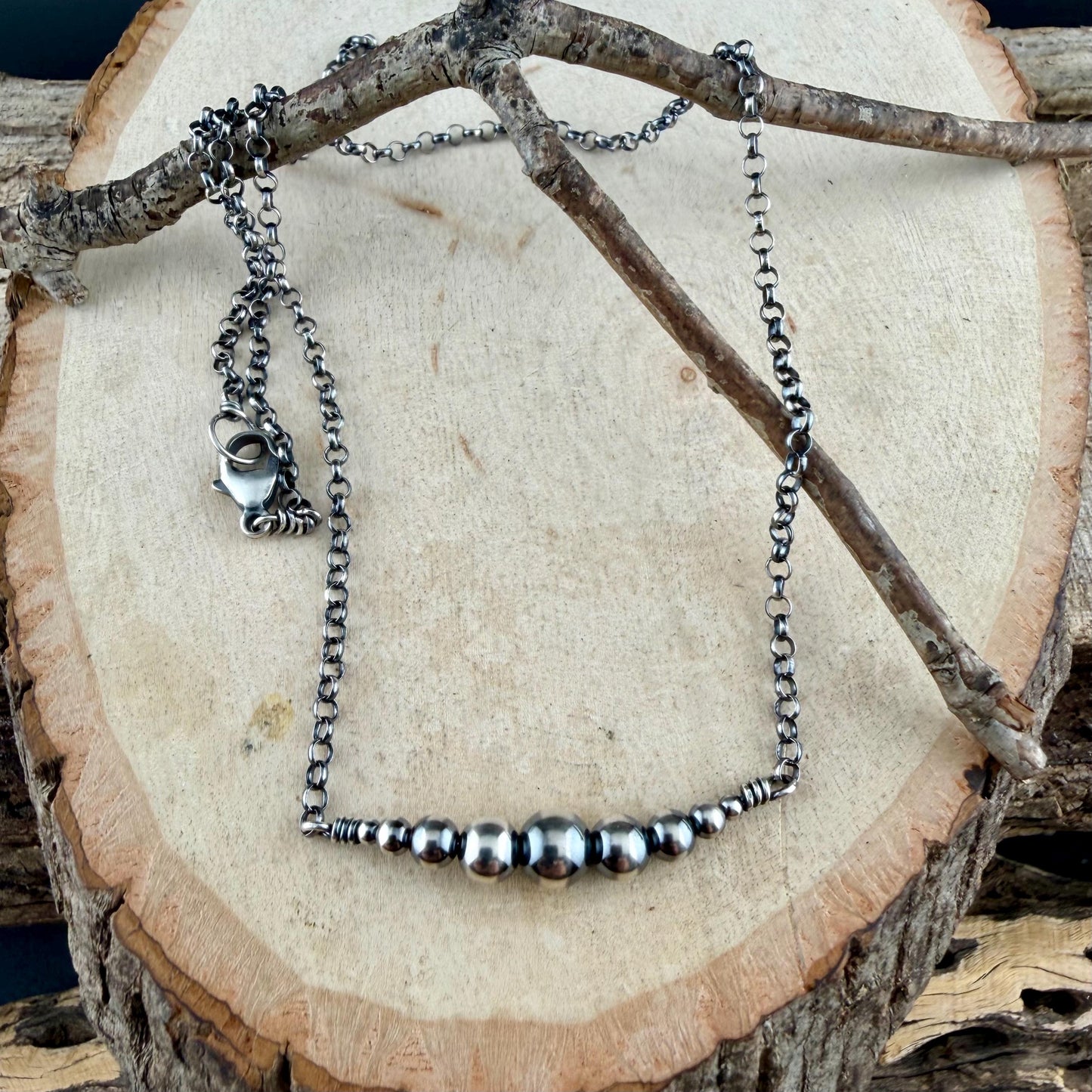 Sterling Silver Desert Pearl Bar Choker | Dainty Southwestern Necklace | Shiny or Oxidized Chain