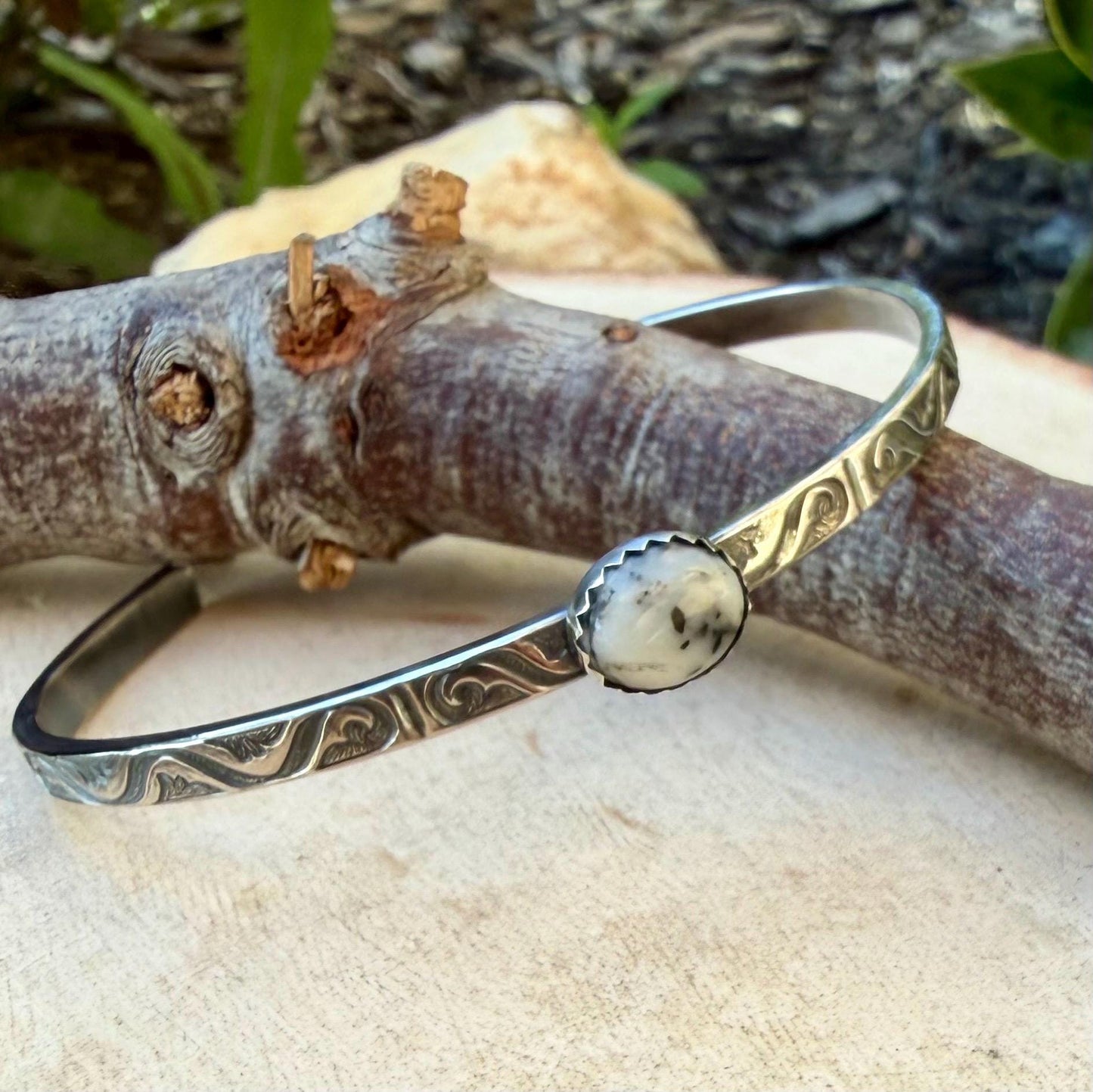White Buffalo Cuff Bracelet • Sterling Silver • 8×10mm Oval Stone • Southwestern Jewelry