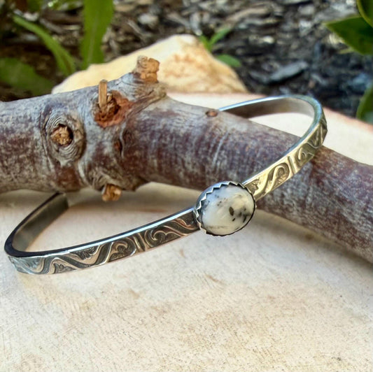 White Buffalo Cuff Bracelet • Sterling Silver • 8×10mm Oval Stone • Southwestern Jewelry