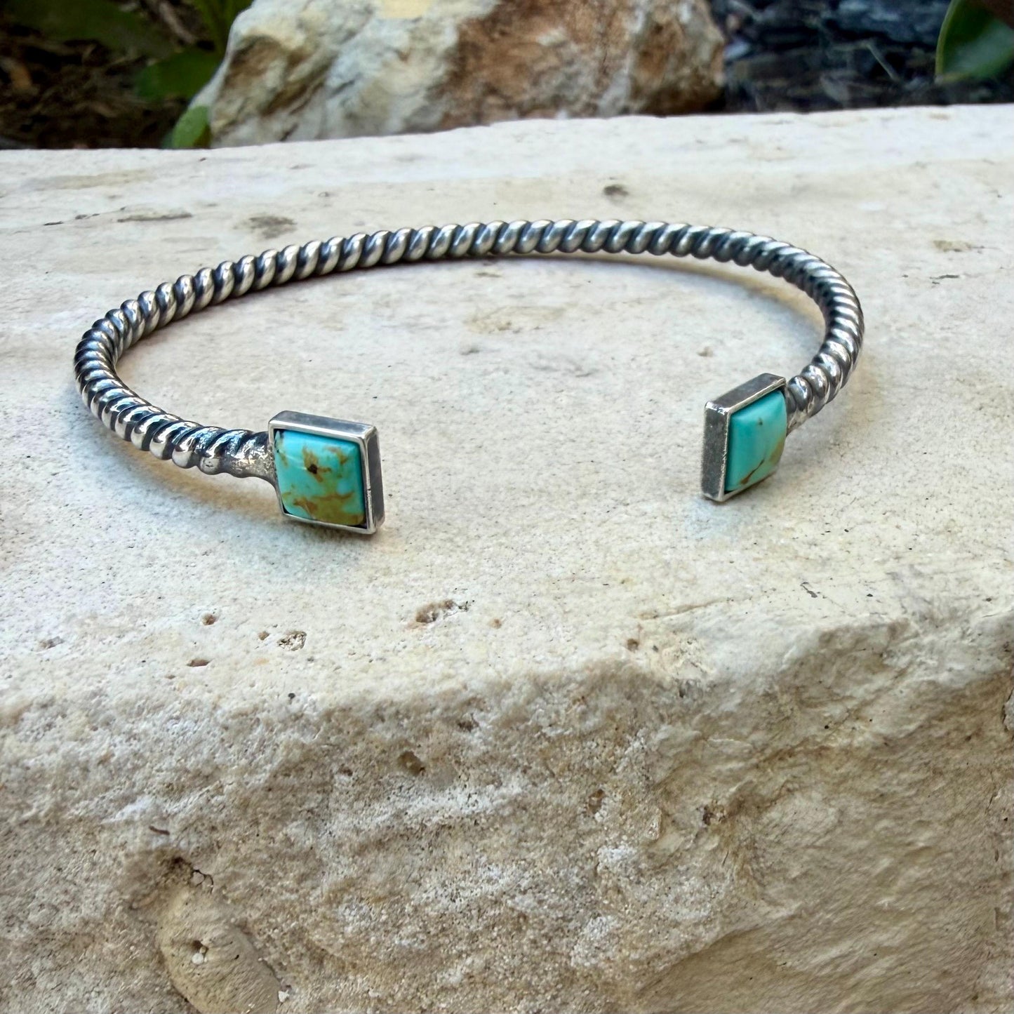 Kingman Turquoise Cuff Bracelet | Sterling Silver Reverse Cuff | Southwestern Jewelry