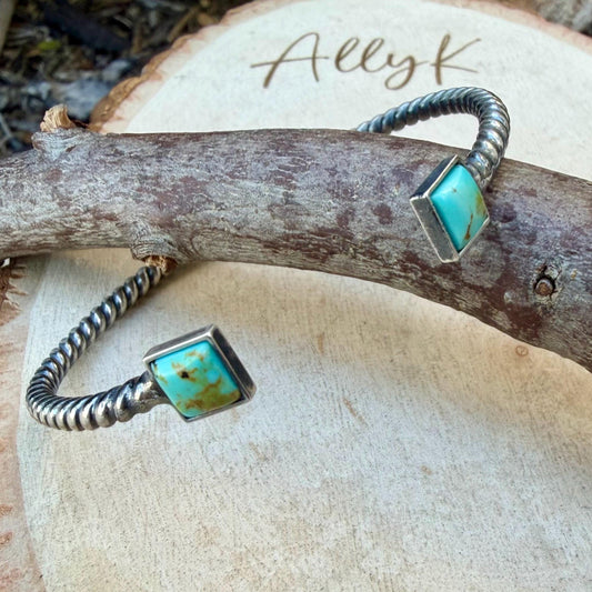 Kingman Turquoise Cuff Bracelet | Sterling Silver Reverse Cuff | Southwestern Jewelry
