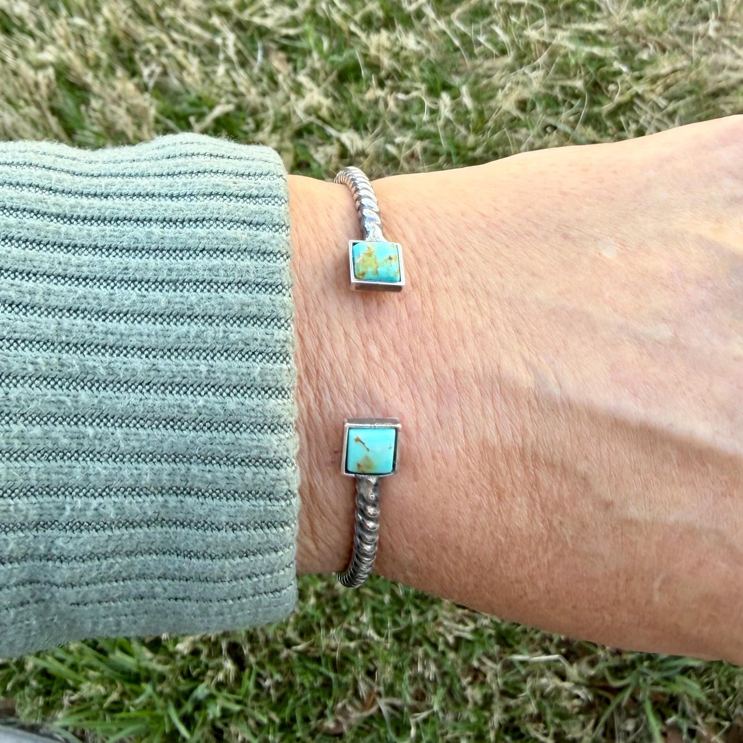 Kingman Turquoise Cuff Bracelet | Sterling Silver Reverse Cuff | Southwestern Jewelry