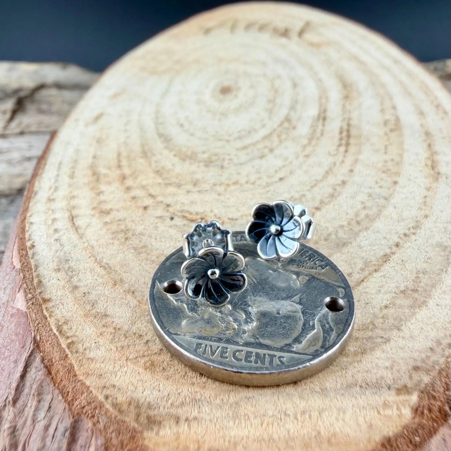 Sterling Silver Flower Stud Earrings • 7mm Dainty Floral Posts