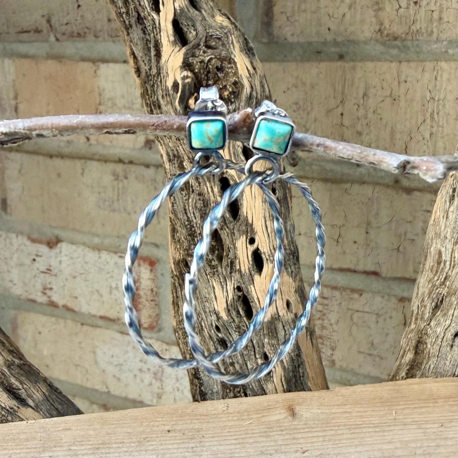 Turquoise Hoop & Post Earrings • Sterling Silver • Kingman Turquoise
