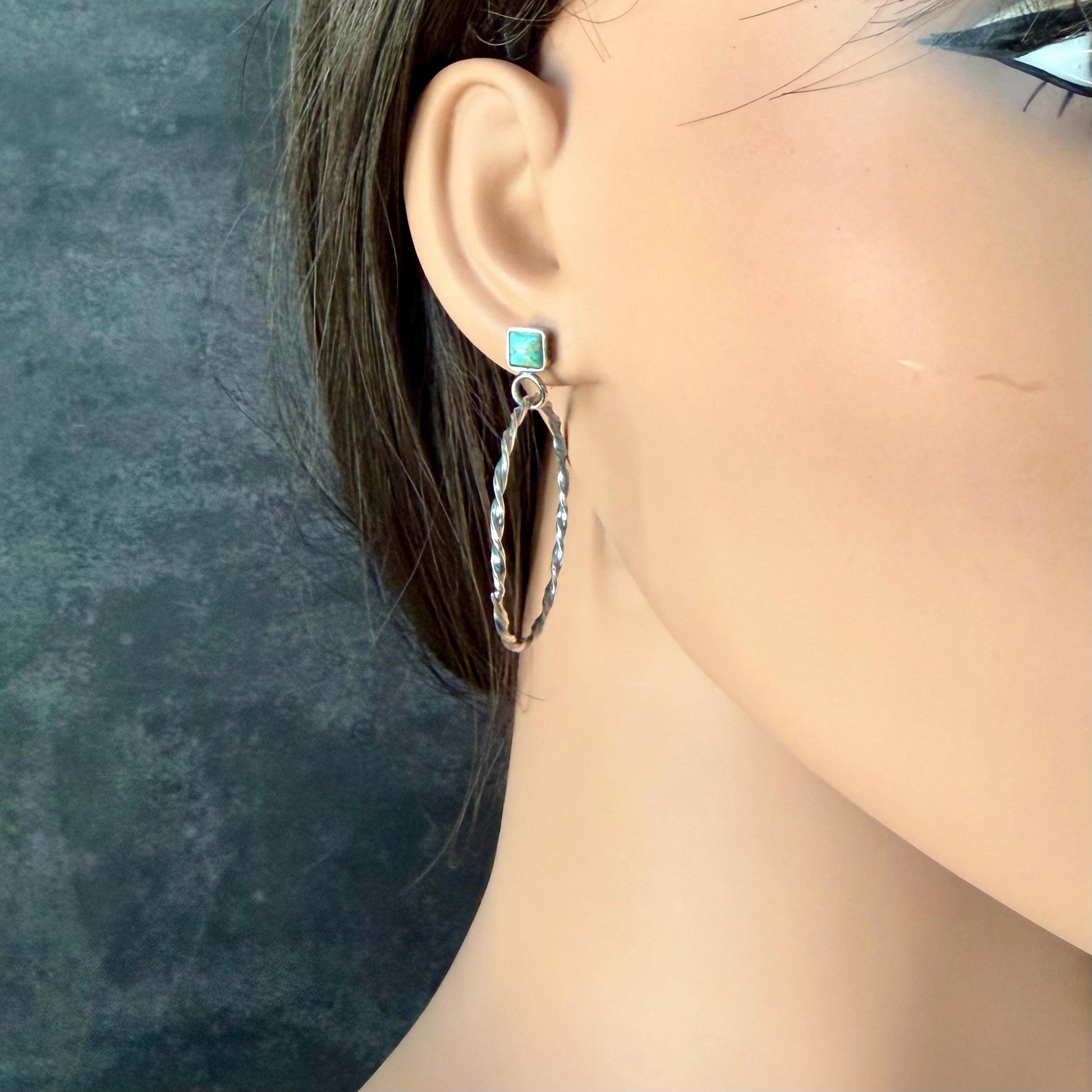 Turquoise Hoop & Post Earrings • Sterling Silver • Kingman Turquoise