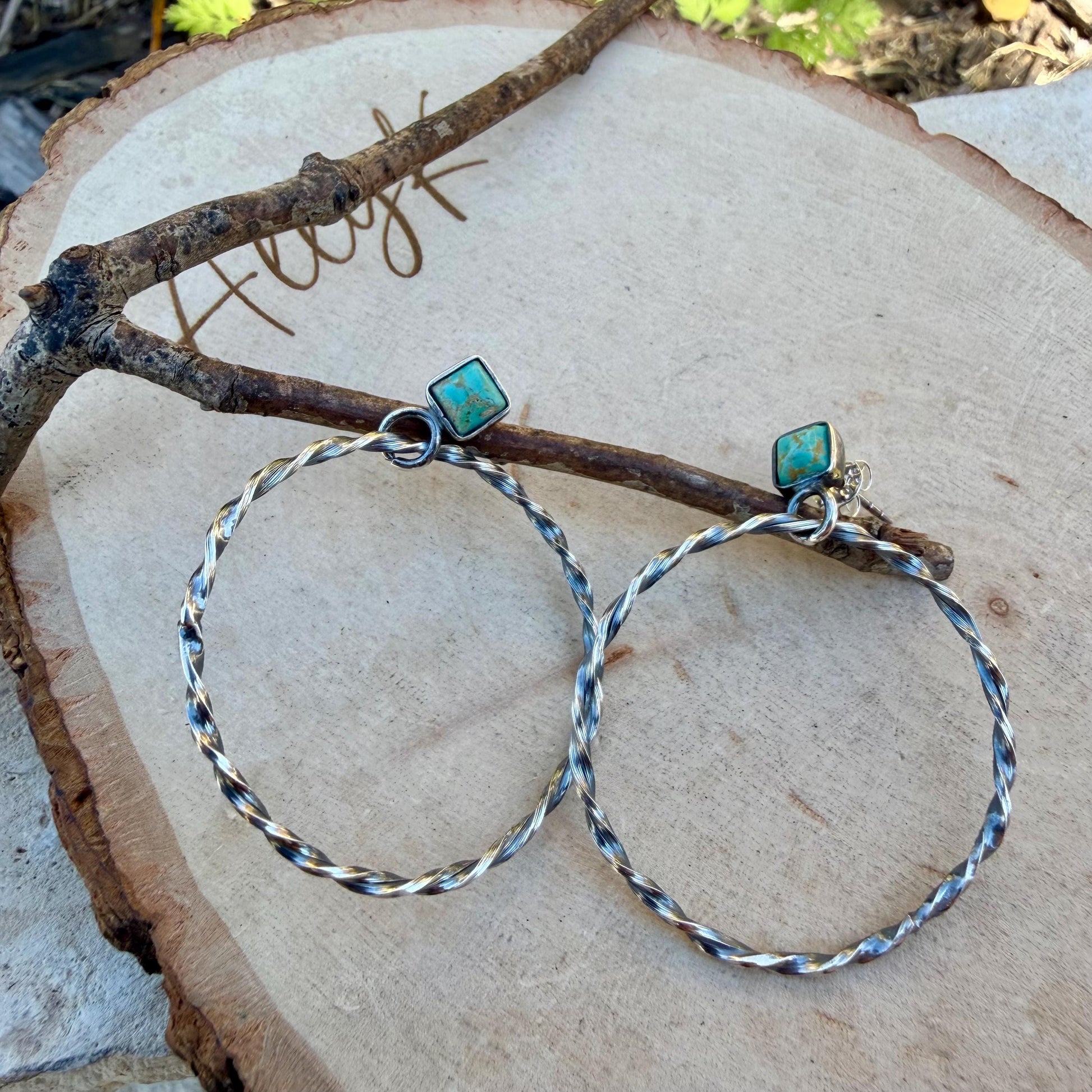 Turquoise Hoop & Post Earrings • Sterling Silver • Kingman Turquoise