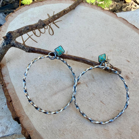 Turquoise Hoop & Post Earrings • Sterling Silver • Kingman Turquoise
