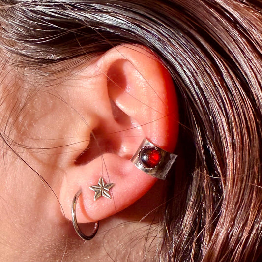 Garnet 6mm Ear Cuff • Stylish Sterling Silver Faux Conch Wrap - No Piercing Required