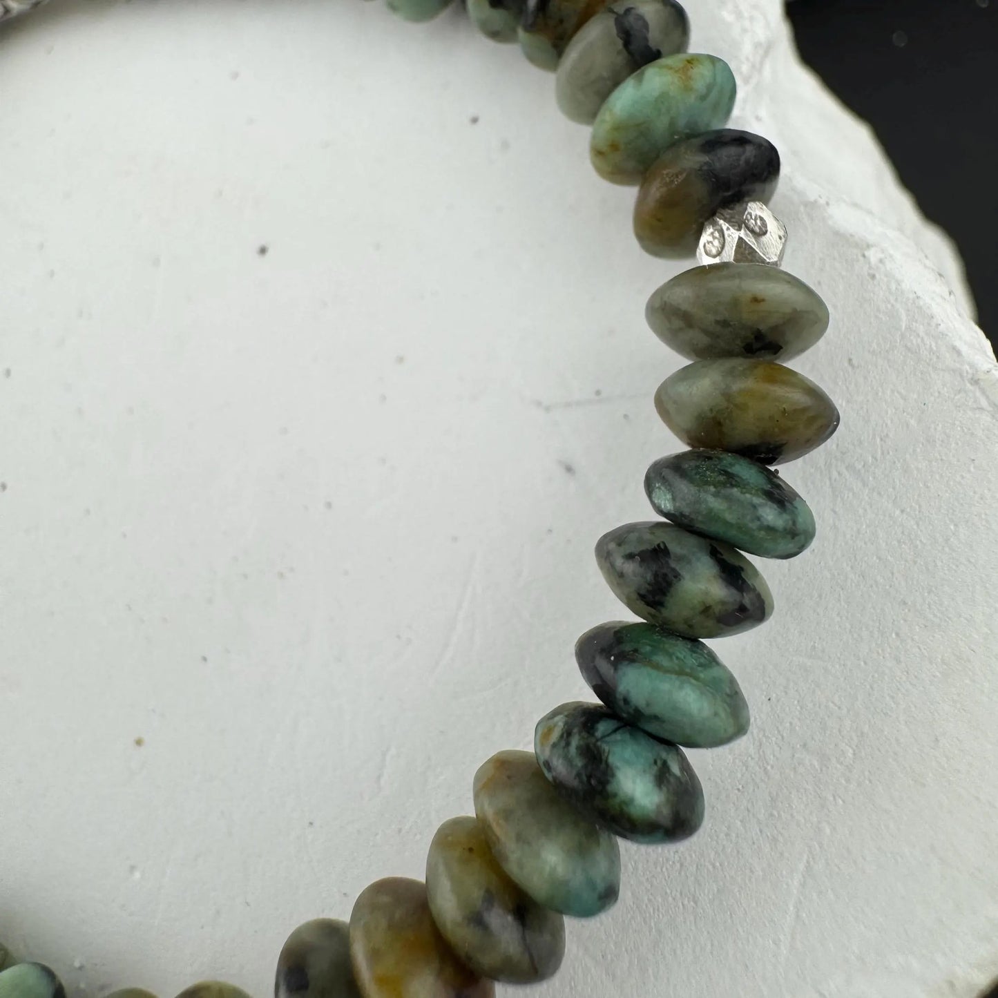 African Turquoise Jasper Bracelet: Sterling Silver, Boho Stretch Gemstone