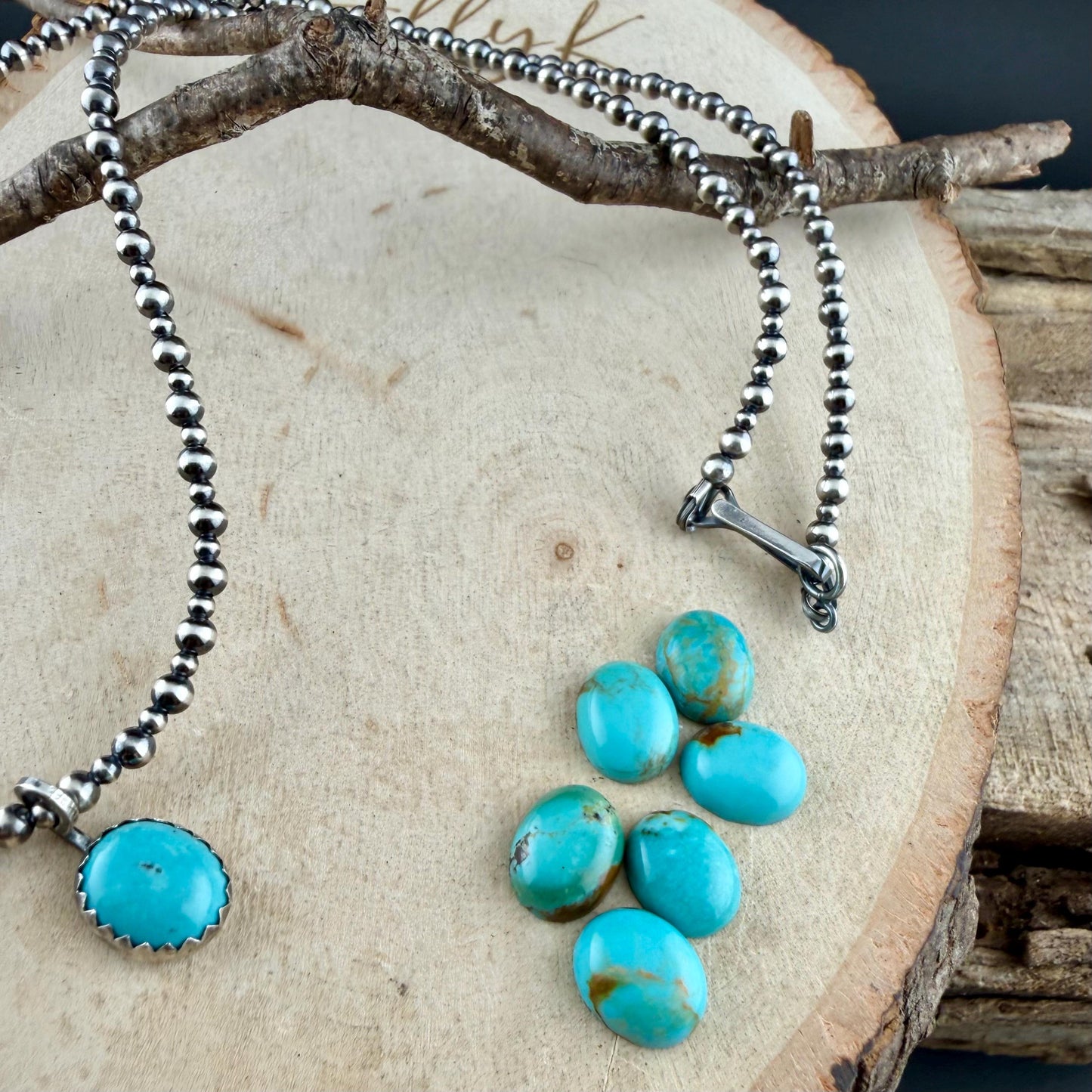 Sterling Silver Navajo Pearl Necklace • Dainty 2mm 3mm Pearls • Kingman Turquoise Pendant