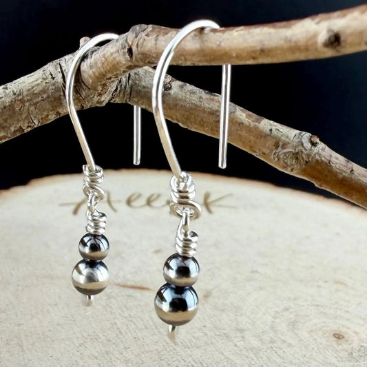 Sterling Silver Desert Pearl Earrings • Stacked 4mm 5mm Pearls • Minimal Southwest Drop