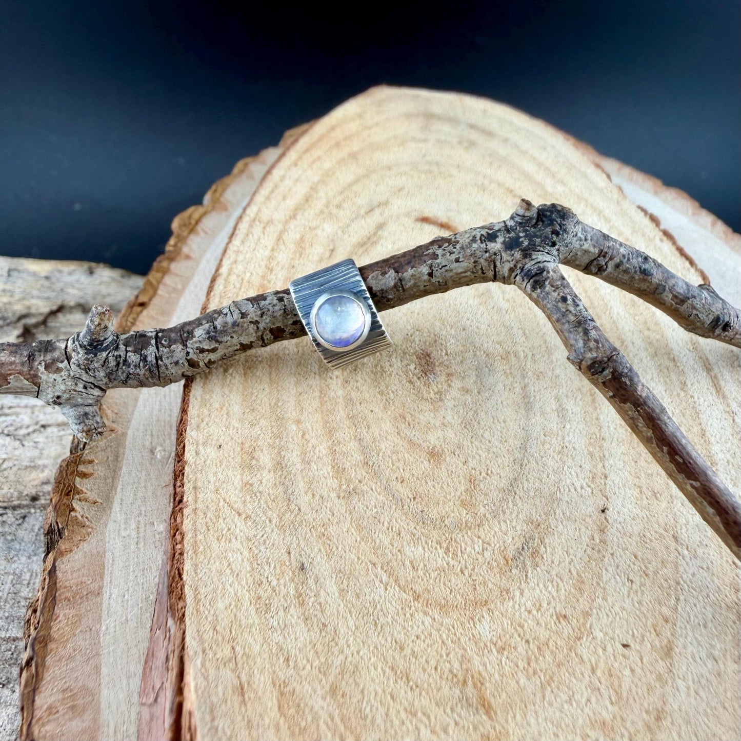 Sterling Silver Moonstone Ear Cuff • Deep Textured Band • Faux Conch • No Piercing Needed