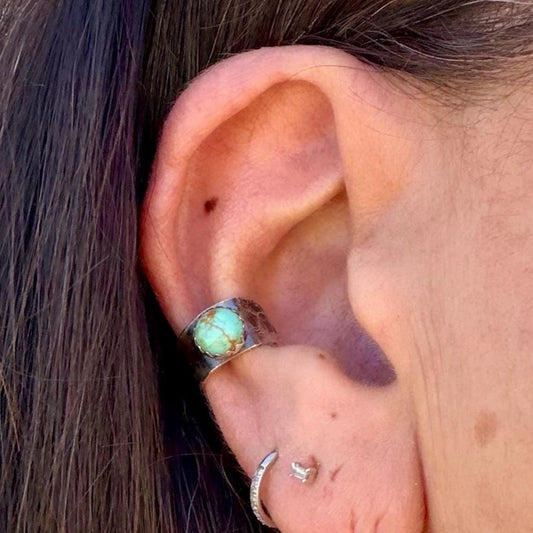 Genuine Turquoise Ear Cuff 4mm–6mm • Sterling Silver Faux Conch • No Piercing Needed