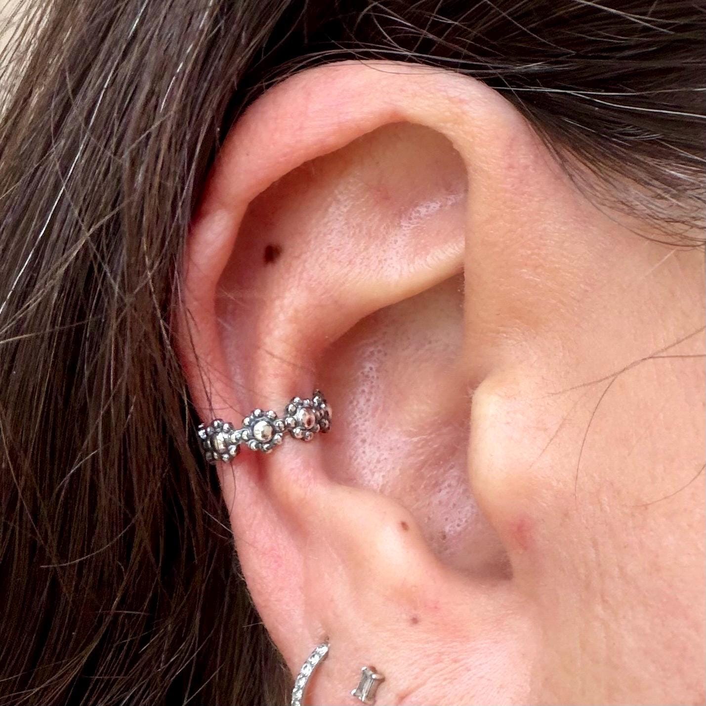Sterling Silver Floral Ear Cuff • Faux Conch • No Piercing • Minimalist Unisex Jewelry