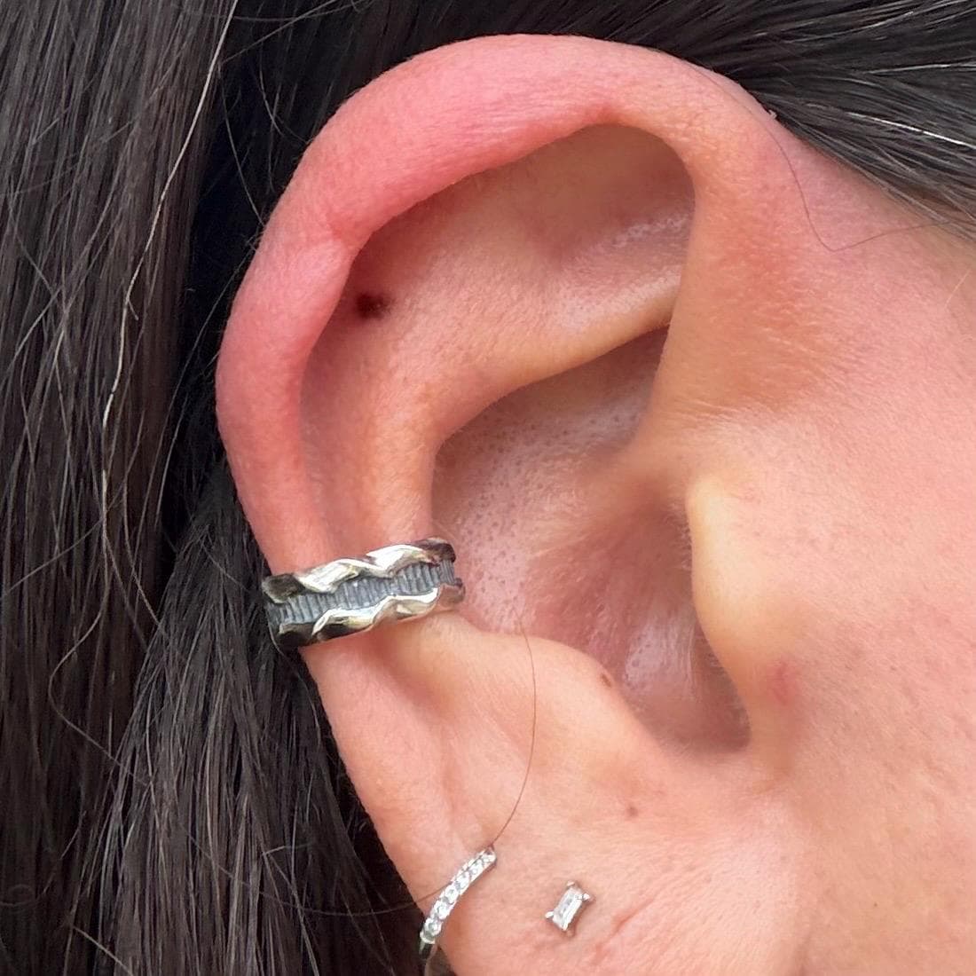 Sterling Silver Ridged Ear Cuff • Textured Conch Cuff • No Piercing