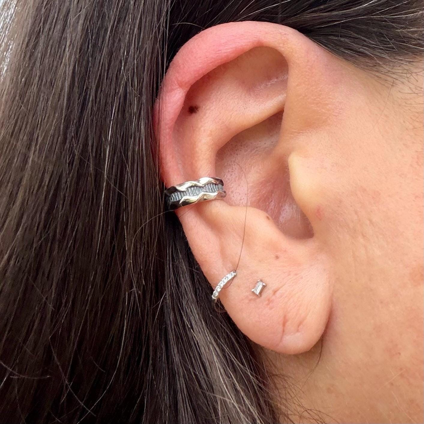 Sterling Silver Ridged Ear Cuff • Textured Conch Cuff • No Piercing