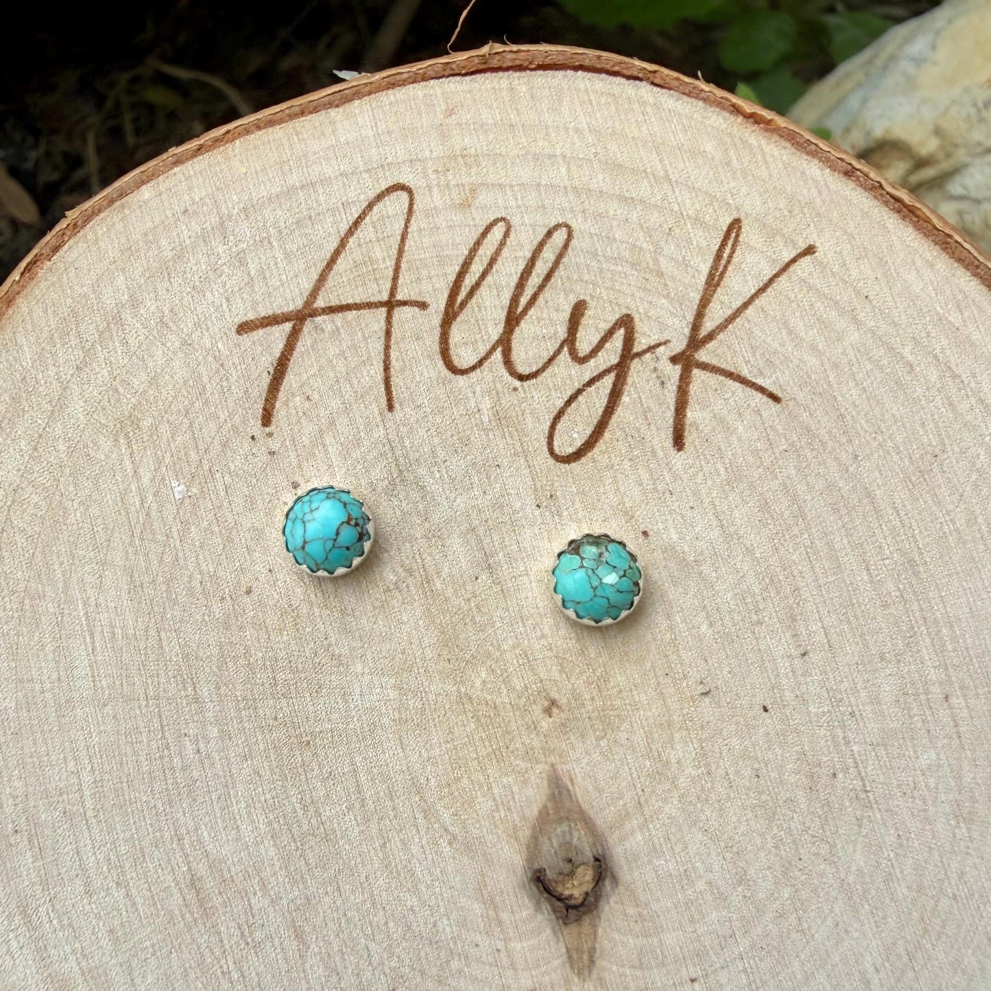 6mm Royston Turquoise Stud Earrings • Sterling Silver • Smooth or Serrated Bezel