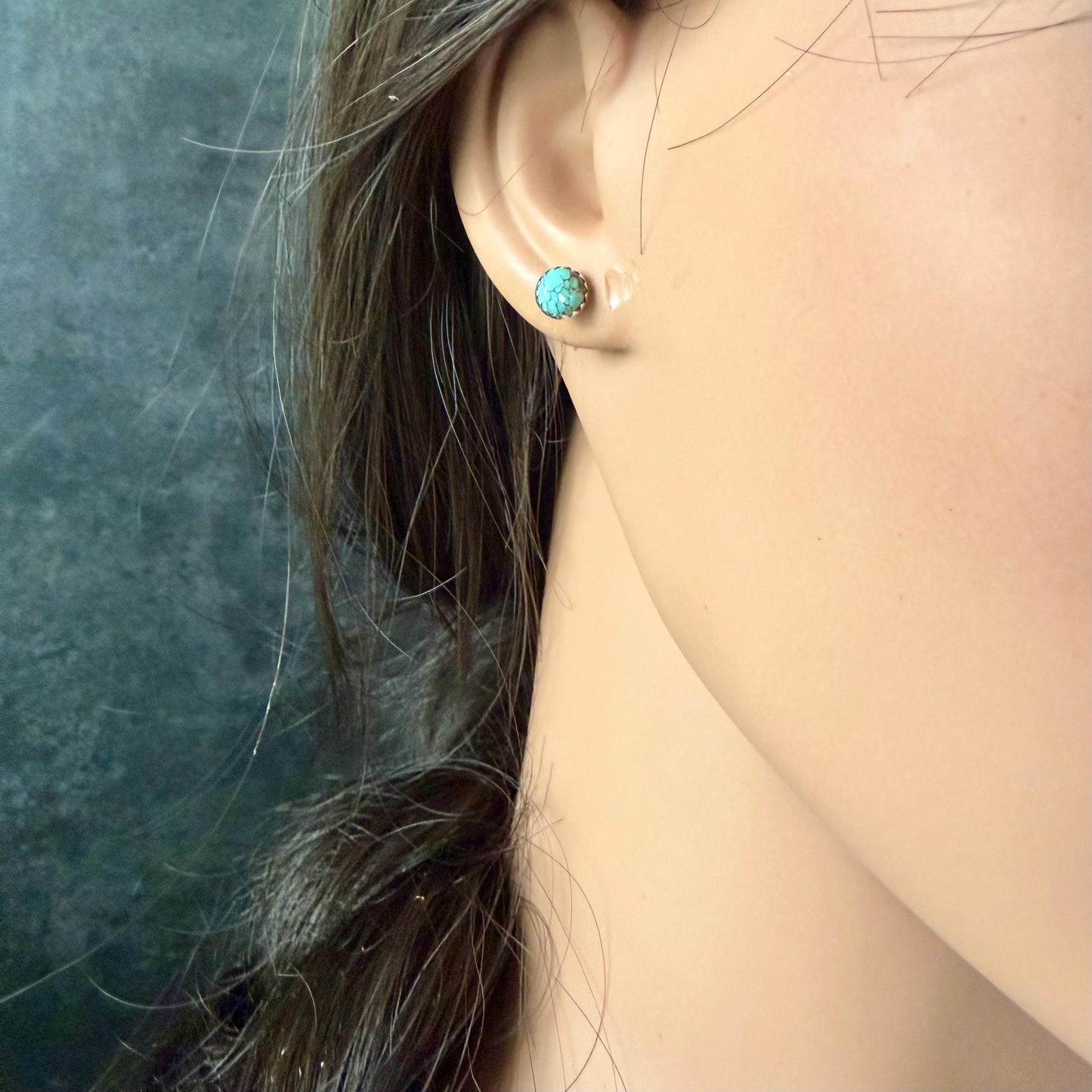 6mm Royston Turquoise Stud Earrings • Sterling Silver • Smooth or Serrated Bezel