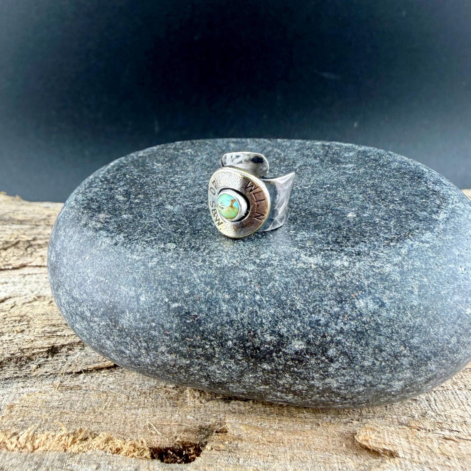 Sterling Silver Turquoise Ear Cuff • 40 Cal Bullet Slice • No‑Piercing Faux Conch