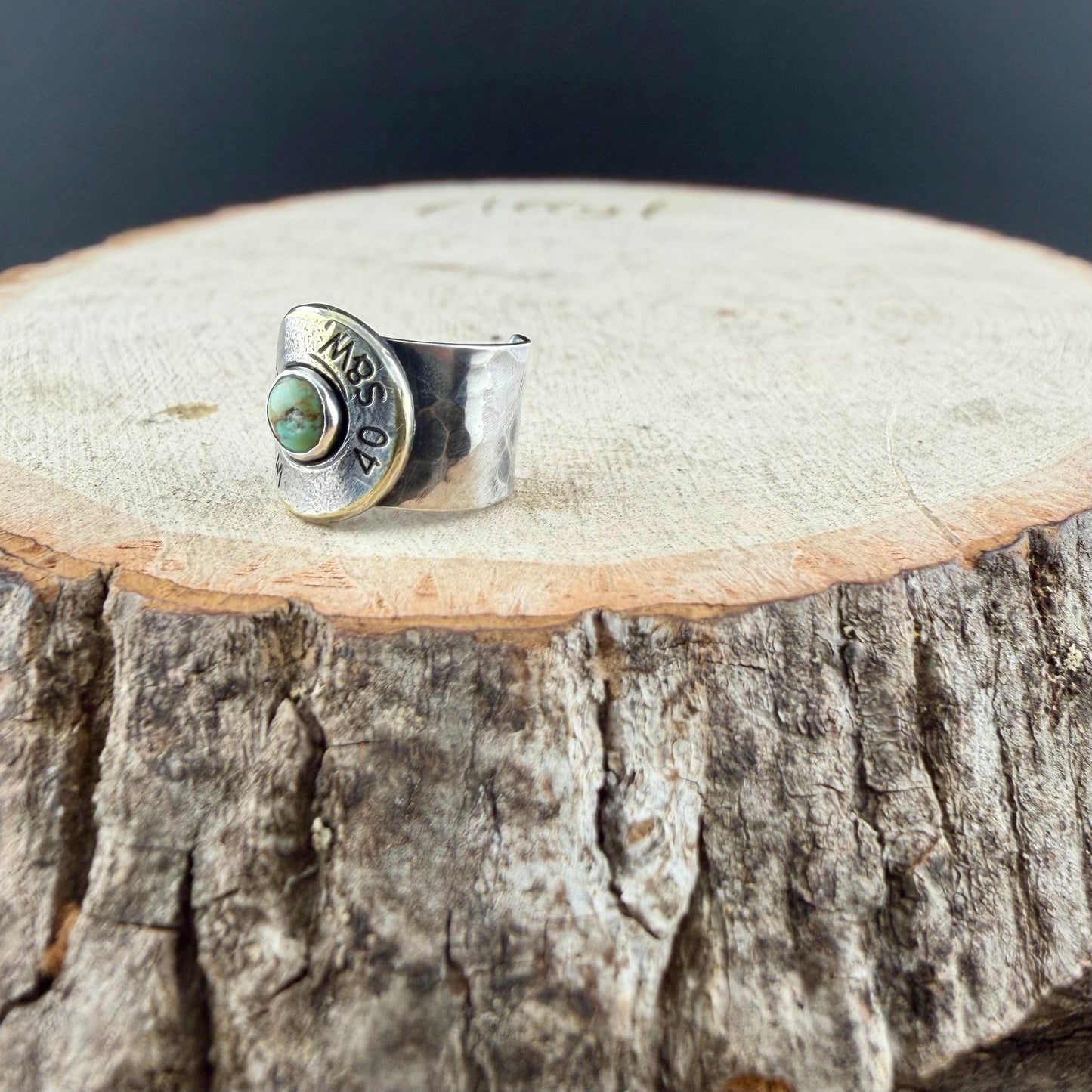Sterling Silver Turquoise Ear Cuff • 40 Cal Bullet Slice • No‑Piercing Faux Conch